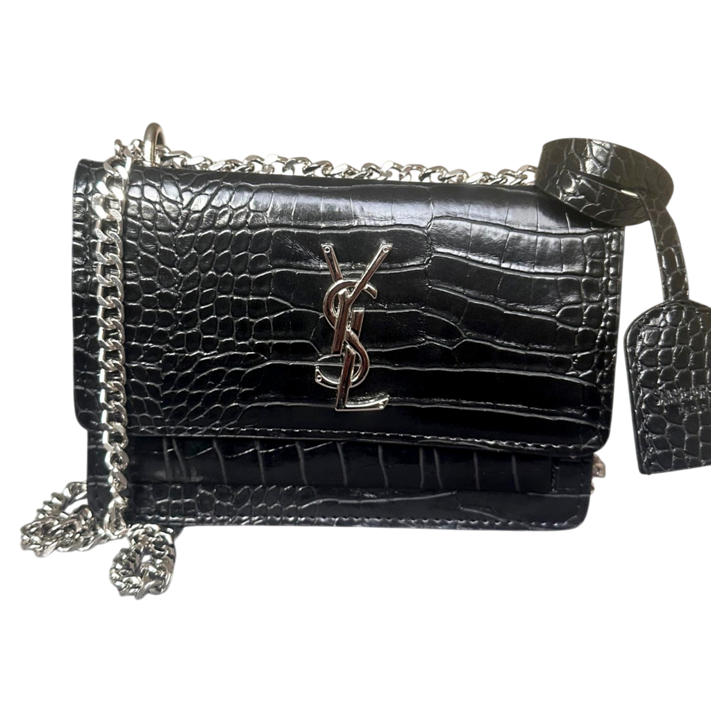 Saint Laurent Monogram - Croco Argintiu