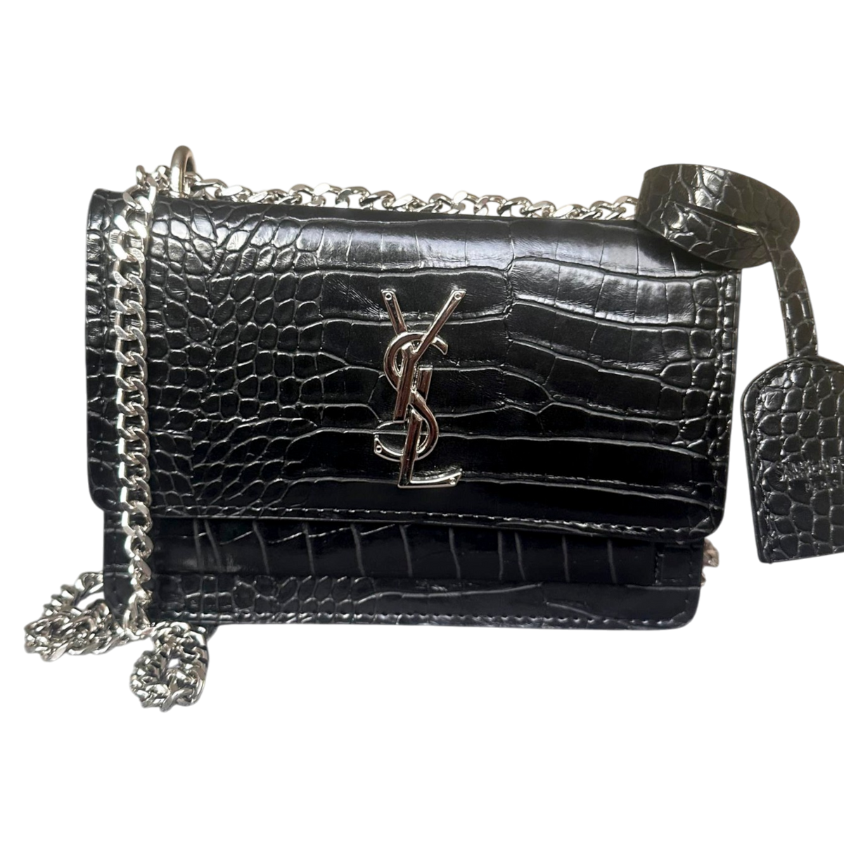 Saint Laurent Monogram - Croco Argintiu