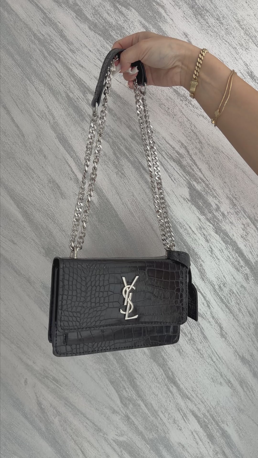Saint Laurent Monogram - Croco Argintiu